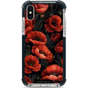 Pouzdro na mobilní telefon Odolný obal Mobiwear MagSafe Elite Bumper - Apple iPhone X / XS - D006D Temné červené květy (Odolný kryt, pouzdro, obal Mobiwear Elite Bumper na mobil Apple iPhone X / XS - D006D Temné červené květy, materiál Plast + TPU silikon + kov - zesílená ochrana)