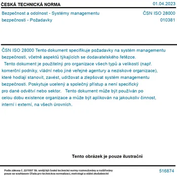 ČSN ISO 28000 - Bezpečnost a odolnost - Systémy managementu bezpečnosti - Požadavky - Tisk