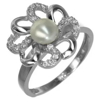 Prsten Argento 71541 Stříbrný prsten - kvítek, bílá syntetická perla, čirý kulatý zirkon | Velikost prstenu: 56mm