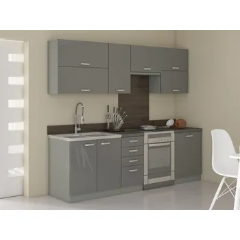 Kuchyňská linka Kuchyně AVERNA 180/240 cm, korpus: platinově šedá, dvířka: šedý lesk + vyzvednutí ZDARMA