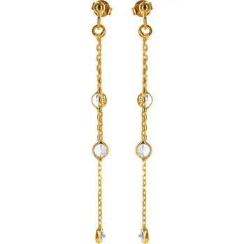 Náušnice Argento 66647 Pozlacené stříbrné náušnice s řetízky - čiré kulaté zirkony