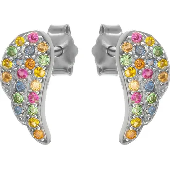 Náušnice Argento 67036 Stříbrné náušnice - andělské křídlo, barevné kulaté zirkony