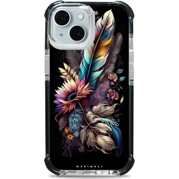 Pouzdro na mobilní telefon Odolný obal Mobiwear MagSafe Elite Bumper - Apple iPhone 15 - D011D Kytice s pírkem (Odolný kryt, pouzdro, obal Mobiwear Elite Bumper na mobil Apple iPhone 15 - D011D Kytice s pírkem, materiál Plast + TPU silikon + kov - zesílená ochrana telefonu, podpora