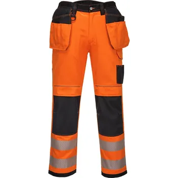 PORTWEST HI-VIS PW306 / Reflexní strečové kalhoty, 12 kapes - HV oranžová/černá UK 36/EU 52