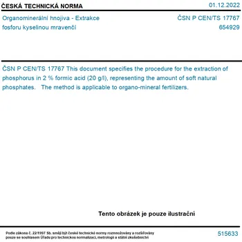 ČSN P CEN/TS 17767 - Organominerální hnojiva - Extrakce fosforu kyselinou mravenčí - Tisk