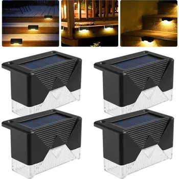 Venkovní osvětlení LED solární venkovní světlo na schody, zábradlí nebo zídky, barva teplá bílá, sada 4ks (Solární LED lampa - osvětlení schodiště)