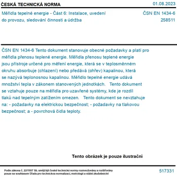 ČSN EN 1434-6 - Měřidla tepelné energie - Část 6: Instalace, uvedení do provozu, sledování činnosti a údržba - Tisk