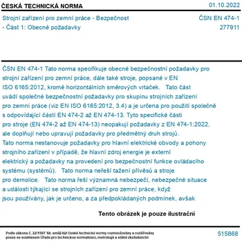 ČSN EN 474-1 - Strojní zařízení pro zemní práce - Bezpečnost - Část 1: Obecné požadavky - Tisk