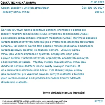 ČSN EN ISO 9227 - Korozní zkoušky v umělých atmosférách - Zkoušky solnou mlhou - Tisk