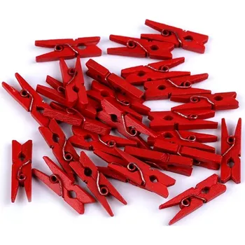 Dekorace do dětského pokoje Dřevěný mini kolíček jednobarevný 3x26 mm BALENÍ 24 KUSŮ - 2 červená