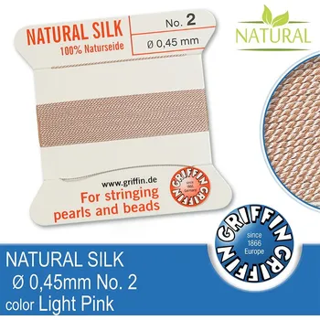 Nit Hedvábná nit s jehlou GRIFFIN síla nitě 0,45mm No.2 délka 2m. Barva Light Pink