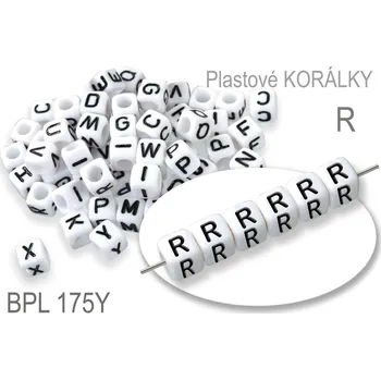 Dětské navlékací korálky Korálky plastové KOSTIČKA. Písmeno R. Velikost 6,0x6,0mm. Ozn. BPL 175Y. Balení 10Ks.