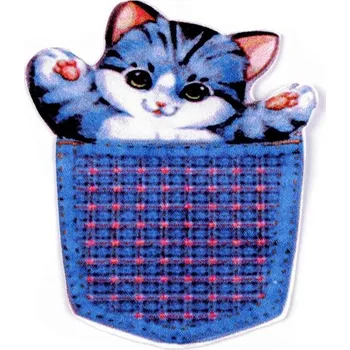 Nášivka Textilní aplikace / nášivka kočka v kapsičce - 1 modrá dětská