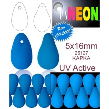 Korálek Korálky NEON (UV Active) KAPKA velikost 5x16mm barva 25127 MODRÁ SVĚTLÁ. Balení 20Ks.