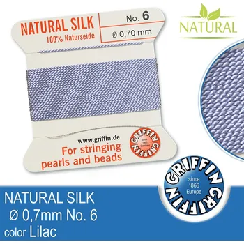 Nit Hedvábná nit s jehlou GRIFFIN síla nitě 0,70mm No.6 délka 2m. Barva Lilac