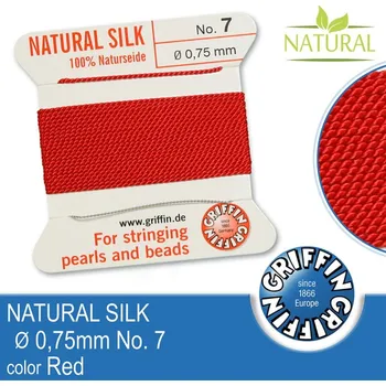 Nit Hedvábná nit s jehlou GRIFFIN síla nitě 0,75mm No.7 délka 2m. Barva Red