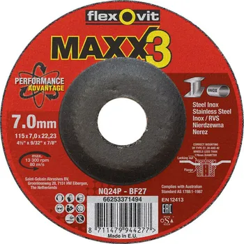 úhlová bruska NORTON-CLIPPER Broušení Kotouč pro kov, inox 115x7x22.23mm pro Úhlová bruska Flexovit MAXX 3
