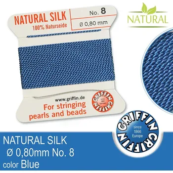 Nit Hedvábná nit s jehlou GRIFFIN síla nitě 0,80mm No.8 délka 2m. Barva Blue