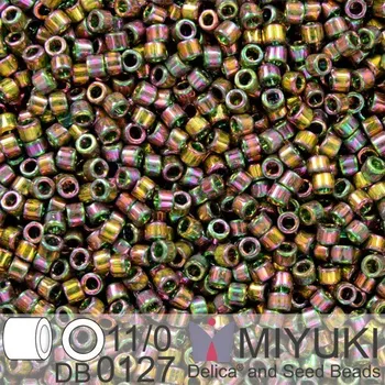 Korálek Korálky Miyuki Delica 11/0. Barva Forest Green Rainbow Gold Luster DB0127. Balení 5g.