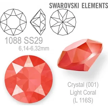 Sklenice Swarovski 1088 XIRIUS Chaton SS29 (6,14-6,32mm) barva Crystal (001) Light Coral (L116S).