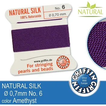 Nit Hedvábná nit s jehlou GRIFFIN síla nitě 0,70mm No.6 délka 2m. Barva Amethyst