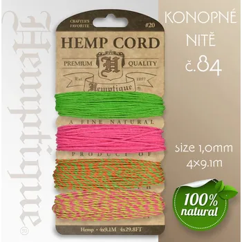Nit Konopná nit HEMP CORD síla nitě 1,0mm. Balení 4x9,1m. Barva č.84 Summer Shindig 1