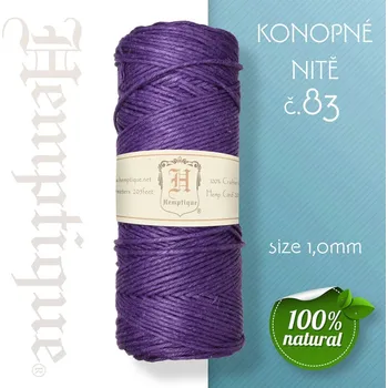 Nit Konopná nit HEMP CORD síla nitě 1,0mm. METRÁŽ Barva č.83 Fialová