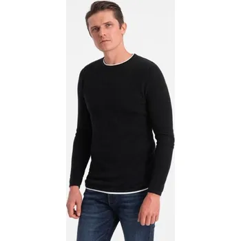 Pánský svetr Pánský bavlněný svetr s kulatým výstřihem V1 OM-SWSW-0103 černý