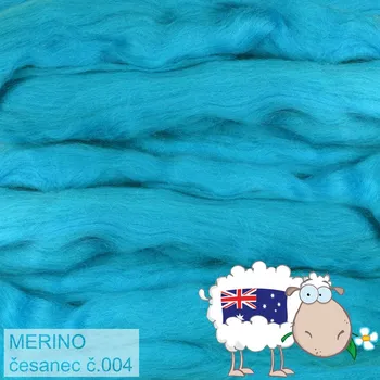 Příze Česanec australské merino (20-21 - mikronů), vlna na plstění a předení. Barva 004 TYRKYS. Balení 20g