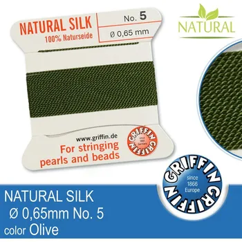 Nit Hedvábná nit s jehlou GRIFFIN síla nitě 0,65mm No.5 délka 2m. Barva Olive