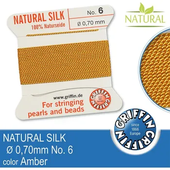 Nit Hedvábná nit s jehlou GRIFFIN síla nitě 0,70mm No.6 délka 2m. Barva Amber