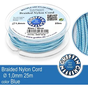 Nit Braided NYLON (splétaná nit na náramky) GRIFFIN síla nitě 1mm cívka 25m. Barva Blue