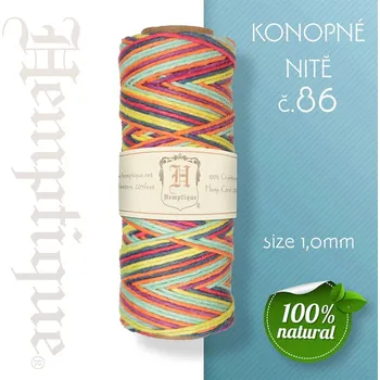 Nit Konopná nit HEMP CORD síla nitě 1,0mm. METRÁŽ Barva č.86 Žluto-Červená
