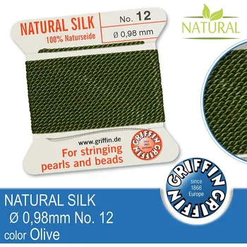 Nit Hedvábná nit s jehlou GRIFFIN síla nitě 0,98mm No.12 délka 2m. Barva Olive