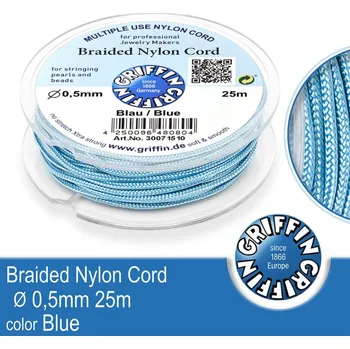 Nit Braided NYLON (splétaná nit na náramky) GRIFFIN síla nitě 0,5mm cívka 25m. Barva Blue..