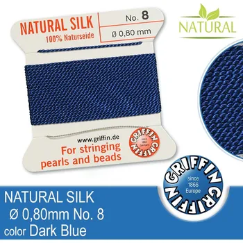 Nit Hedvábná nit s jehlou GRIFFIN síla nitě 0,80mm No.8 délka 2m. Barva Dark Blue