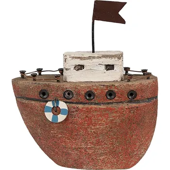 Červená dekorativní miniaturní dekorace loďka Nauticco - 10*4*12 cm