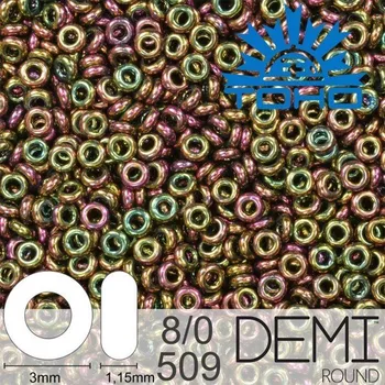 Korálek Korálky TOHO Demi Round 8/0. Barva 509 Higher-Metallic Purple/Green Iris. Balení 5g