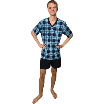Pánské pyžamo Pánské pyžamo krátké Rozárka P1 kostka tyrkys Barva: tyrkys, Velikost: 5XL