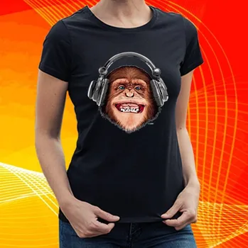 Dámské tričko dámské tričko opice se sluchátky M