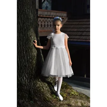 Dívčí šaty Dívčí luxusní šaty Klára bílé s tylem MK46 (MK lze ušít varianta XS, REG, XL (XL+500 Kč) míry zadat do poznámky)