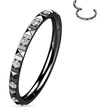 Piercing Atreya Ocelový segment s otevíráním pyramidy s krystaly Barva: Černá / Čirá, Délka / Průměr: 8 mm