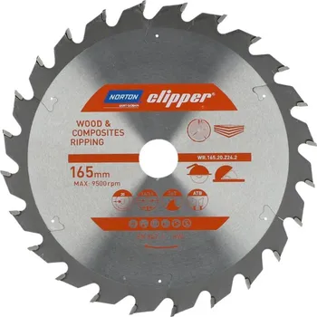 Řezný kotouč NORTON-CLIPPER Kotouče na dřevo 165x2.6mm /1.6x20mm Norton Clipper TCT WOOD RIPPING