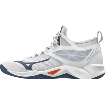 Dámská sálová obuv Unisex halová obuv Mizuno WAVE DIMENSION MID / White / Dark Denim / Blue Jasper Velikost: 51.0/15.0