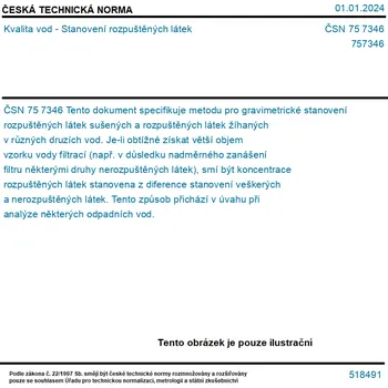 ČSN 75 7346 - Kvalita vod - Stanovení rozpuštěných látek - Tisk