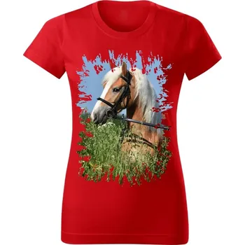 Dámské tričko Moon River Dámské tričko s koněm č.06 Červené M (kůň koňské )