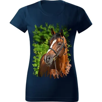 Dámské tričko Dámské tričko s koněm č.07 Navy modré L (kůň koňské )