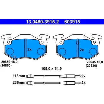 Brzdová destička Sada brzdových destiček, kotoučová brzda ATE 13.0460-3915.2