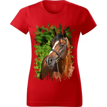 Dámské tričko Moon River Dámské tričko s koněm č.07 Červené XXL (kůň koňské )