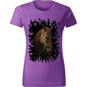 Dámské tričko Moon River Dámské tričko s koněm č.02 Fialové 3XL (koňské koně kůň hlava)
